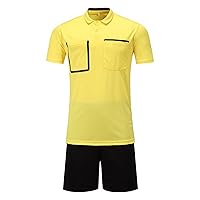 TiaoBug Boys Mens Soccer Referee Jersey and Shorts Set Short Sleeves Ref Shirts Umpire Referee Uniforms Uniforms