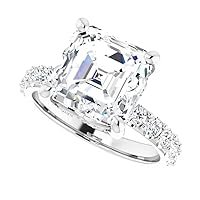 JEWELERYIUM 4 CT Asscher Cut Colorless Moissanite Engagement Ring, Wedding/Bridal Ring Set, Halo Style, Solid Sterling Silver, Anniversary Bridal Jewelry, Awesome Rings for Women