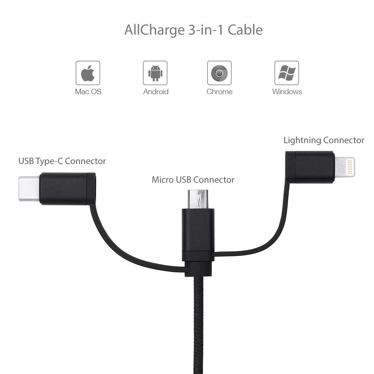 BoxWave Cable Compatible with Anbernic RG353PS (3.5 in) - AllCharge 3-in-1 Cable for Anbernic RG353PS (3.5 in) - Jet Black