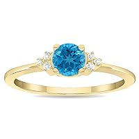 Women's Round Shaped Blue Topaz and Diamond Half Moon Ring in 10K Yellow Gold