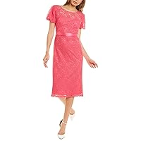 TAHARI Women's Puff Sleeve Lace Fitted Dress
