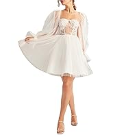 A-line Sexy Wedding Dress Sweetheart Neckline Puff Sleeves Strapless Mini/Short Flare Tulle Fabric Bridal Gown 2024