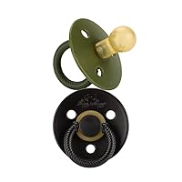 Itzy Ritzy Natural Rubber Pacifiers Set of 2 – Natural Rubber Newborn Pacifiers with Cherry-Shaped Nipple & Large Air Holes for Added Safety; Set of 2 in Camo & Midnight, Ages 0 – 6 Months