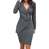 Casual Summer Dresses for Women Long Sleeve Slimming Fit Bodycon Top Button Down Western Fashion Mid Mini Dress Lapel