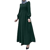 Women Bohemian Polka Dot Print Muslim Dress Long Sleeves Prayer Clothes Women Casual Vintage Dress