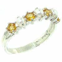 925 Sterling Silver Cultured Pearl & Citrine Womans Eternity Ring
