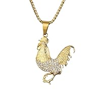 Rooster Necklace for Men, Hip Hop Rooster Cock Necklace, Norse Viking Rooster Pendant Necklace with 23.6