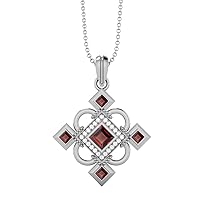 Charming 925 Sterling Silver Statement Pendant Necklace 4MM Square Step Cut Garnet and accent white cubic zirconia