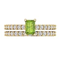 Clara Pucci 1.41ct Emerald Cut Solitaire Genuine Natural Peridot Engagement Anniversary Wedding Ring Band set 18K Yellow Gold