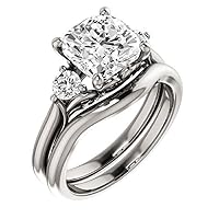 JeweleryArt Cushion Cut 3 Carat Moissanite Engagement Ring, Wedding Ring, Eternity Sterling Silver Ring, Anniversary/Christmas/Birthday/Valentine's Day Jewelry Gifts