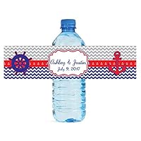 100 Nautical Red & Blue Wedding Anniversary Engagement Party Water Bottle Labels Birthday Party Easy to Use Self Stick Labels