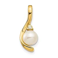 14k Yellow Gold Oval Polished Prong set Open back Diamond and Freshwater Cultured Pearl Pendant Necklace Measures 17x7mm Wide Jewelry for Women