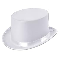 BH477 Top Hat White Satin Look, Unisex-Adult, One Size