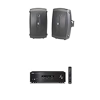 Yamaha NS-AW150BL 2-Way Indoor/Outdoor Speakers (Pair, Black) - Wired with Yamaha R-S202BL Stereo Receiver