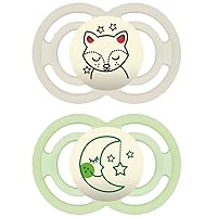 MAM Perfect Night Baby Pacifier, Patented Nipple, Glows in the Dark, 2 Pack, 6+ Months, Unisex