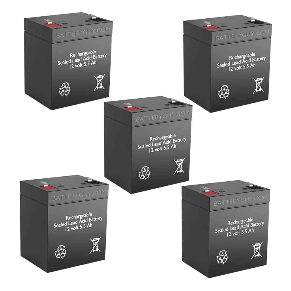 BatteryGuy 12v 5.5Ah Rechargeable Sealed Lead Acid High Rate Battery Set of Five