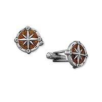 925 Sterling Silver Oxidized Baltic Amber Compass Cuff Links Design 15.6mm in Diameter Tiny CZ Accents Jewelry Gifts for Men