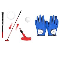Retractable Red Kids Putter & Children Golf Gloves M Size,Blue
