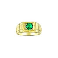 Rylos Men's 14K Yellow Gold Gemstone Ring - Exquisite 7MM Round Design, Birthstone Statement Piece for Men - Available in Sizes 8-13
