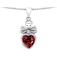 Sterling Silver Love Angel Pendant Necklace with 10mm Heart