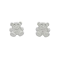 Teddy Bear Stud Earrings Solid 14k White Gold