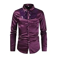 Shiny All Over Men's Silk Satin Smooth Shirt Sequins Tuxedo Shirt Party Stage Show Shiny Disco Shirt Costume
