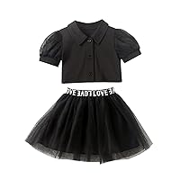 Juniors Outfits for Teen Girls Kids Toddler Baby Girls Summer Set Short Bubble Sleeve Solid Tops (Black, 18-24 Months)
