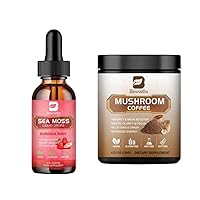 Sea Moss Liquid Drops - Organic Irish Sea Moss Gel with Burdock Root Supplement + Mushroom Coffee - Lions Mane Mushroom Powder Instant Coffee Alternative