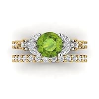 Clara Pucci 2.72ct Round cut Solitaire 3 stone Natural Peridot Engagement Promise Anniversary Bridal Ring Band set 18K 2 tone Gold