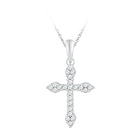 10K White Gold Diamond Cross Necklace Pendant 1/4 Ctw.