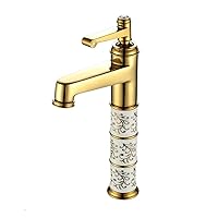 Mixer Tap Brass Bathroom Hot And Cold Faucet Single Handle Gold With Porcelain Faucet Deck Mount Kitchen Basin Water Tap Bathtub Wash Basin Faucet Bathtub Basin Seated Faucet (Size : Large)