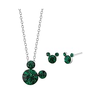 Round Cut Created Gemstone Mickey Mouse Pendant & Studs Earrings Set For Women's & Girl's 14K White Gold Plated 925 Sterling Silver