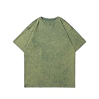 Summer Washed Shirt for Men Cotton Loose -Neck Oversized Tee Men' Korean Tops Casual Short Sleeve -Shirt