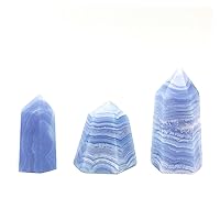XN216 3PC Natural Blue Lace Agate Crystal Point Mineral Ornament Healing Wand Home Decor DIY Gift Natural Stones and Minerals Natural