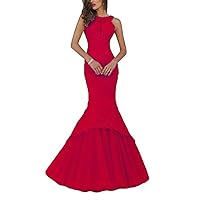 Womens Mermaid Long Prom Dresses Halter Lace Beaded Formal Evening Party Gowns