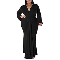 XJYIOEWT Semi Formal Dresses for Women Plus Size Sexy Elegant Short,Women's Solid Sexy Deep V Neck Long Sleeve Pleated D