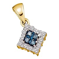 The Diamond Deal 10kt Yellow Gold Womens Round Blue Color Enhanced Diamond Cluster Pendant & Earrings Set 3/8 Cttw