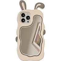 Yatchen Kawaii Phone Cases Apply to iPhone 14 Pro Max,Cute Cartoon Bunny Phone Case with Mirror Rabbit Phone Case 3D Case Soft Silicone Shockproof Cover Women Girls for iPhone 14 Pro Max