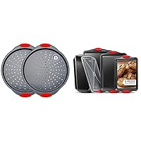 Pizza Tray – 2 Round with Silicone Handles – Carbon Steel Pizza Pan & Nonstick Cookie Sheet Pans Set of 5 - Professional Quality Carbon Steel Baking Sheet Trays