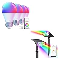 Smart Light Bulbs Remote Control Work with Alexa/Google Home WiFi Smart RGBTW Solar Lights Outdoor