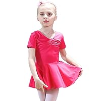 Girls Ballet Leotards Short Sleeve Back Bowknot One-Piece Dance Leotards for Gymnastics