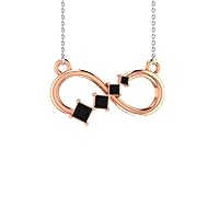 0.40 CT Princess Cut Simulated Black Spinel Infinity Pendant Necklace 14k Rose Gold Finish