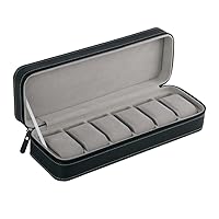 6 Slot Watch Box Portable Travel Zipper Case Collector Storage Jewelry Storage Box (Color : A, Size : 33 * 11 * 7.5cm)