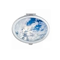 Dakr Blue Sky White Clouds Mirror Portable Fold Hand Makeup Double Side Glasses