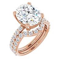 10K Solid Rose Gold Handmade Engagement Rings 4 CT Oval Cut Moissanite Diamond Solitaire Wedding/Bridal Ring Set for Wife, Promise Rings