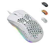 D10 RGB Lightweight Gaming Mouse Honeycomb Mouse PMW3325 10000DPI Optical Sensor, with Lightweight Honeycomb Shell Ultralight Ultraweave Cable (65G)-White
