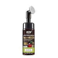 WOW Skin Science Apple Cider Vinegar Foam Exfoliating Face Wash & Brush - 3.4 Fl Oz, Unisex, Plant-Powered Ingredients, ACV Face Cleanser for Sensitive Skin