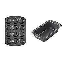 Wilton Perfect Results Premium Non-Stick Bakeware Cupcake Pan, 12-Cup, Steel & Advance Select Premium Non-Stick Loaf Pan, 9.25 x 5.25 Inches, Steel, Silver