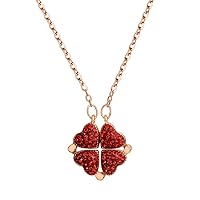 Four Leaf Clover Necklace 2 in 1 Convertible Rose Gold Choker Necklace for Women Red Rhinestones Heart Pendant Necklace (A1)