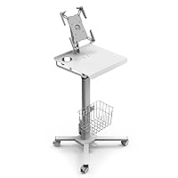 Adjustable Rolling Medical Cart: Pneumatic Mobile Workstation with iPad Enclosure for 9.7-13